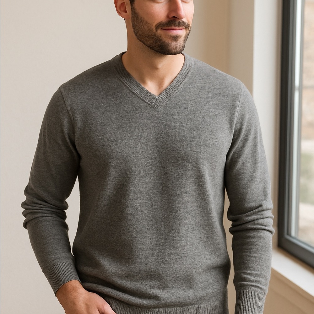 Classic V-Neck Gray Sweater casual business‎ golf